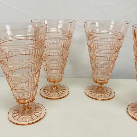 Vtg Pink Beehive Hazel Atlas Depression Glass Ice Tea Goblets Sundae Tumbler 4 - Picture 5 of 14